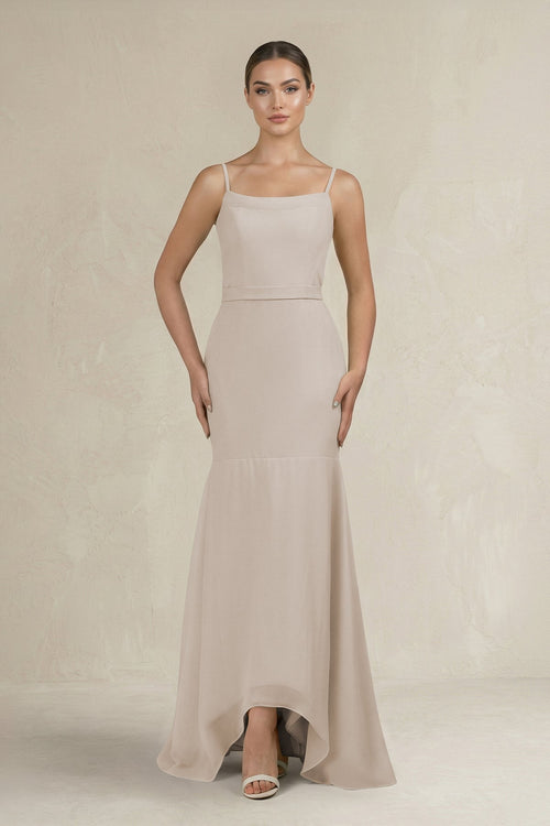 Cami Strap Mermaid Ruffled Chiffon Bridesmaid Dress in Frost - SHE IS ME Bridesmaid Dresses
