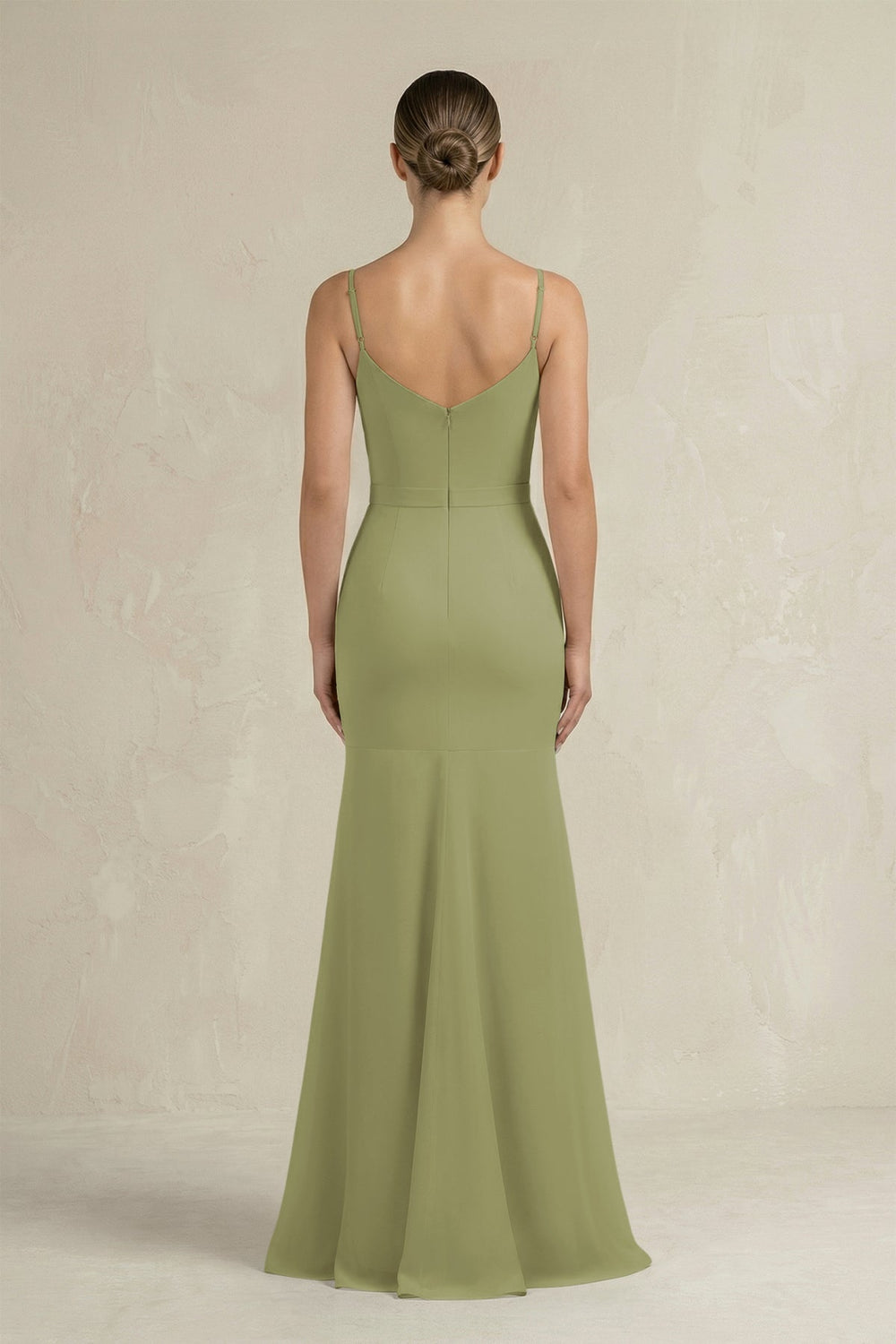 Cami Strap Mermaid Ruffled Chiffon Bridesmaid Dress in Moss Green - SHE IS ME Bridesmaid Dresses