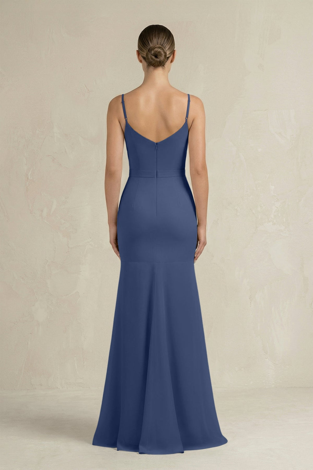 Cami Strap Mermaid Ruffled Chiffon Bridesmaid Dress in Navy - SHE IS ME Bridesmaid Dresses