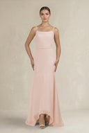 Cami Strap Mermaid Ruffled Chiffon Bridesmaid Dress in Pale Blush - SHE IS ME Bridesmaid Dresses