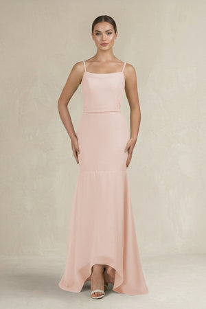 Cami Strap Mermaid Ruffled Chiffon Bridesmaid Dress in Pale Blush - SHE IS ME Bridesmaid Dresses