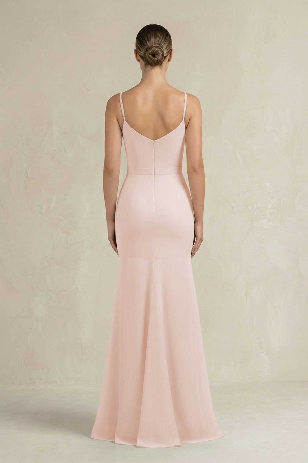Cami Strap Mermaid Ruffled Chiffon Bridesmaid Dress in Pale Blush - SHE IS ME Bridesmaid Dresses