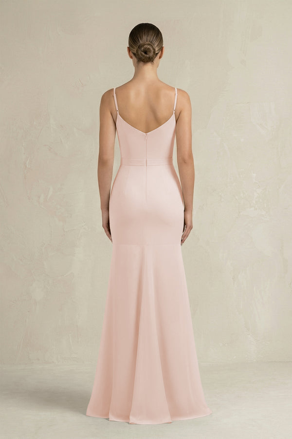 Cami Strap Mermaid Ruffled Chiffon Bridesmaid Dress in Pale Blush - SHE IS ME Bridesmaid Dresses