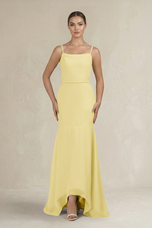 Cami Strap Mermaid Ruffled Chiffon Bridesmaid Dress in Pastel Yellow - SHE IS ME Bridesmaid Dresses