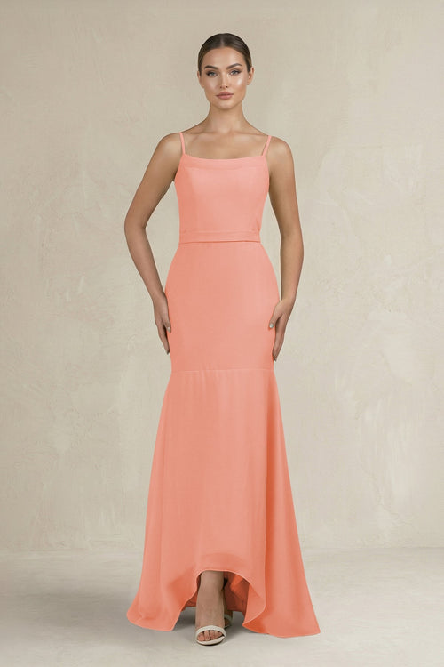 Cami Strap Mermaid Ruffled Chiffon Bridesmaid Dress in Rosette - SHE IS ME Bridesmaid Dresses