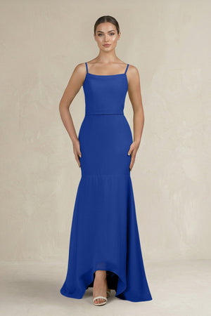 Cami Strap Mermaid Ruffled Chiffon Bridesmaid Dress in Royal Blue - SHE IS ME Bridesmaid Dresses