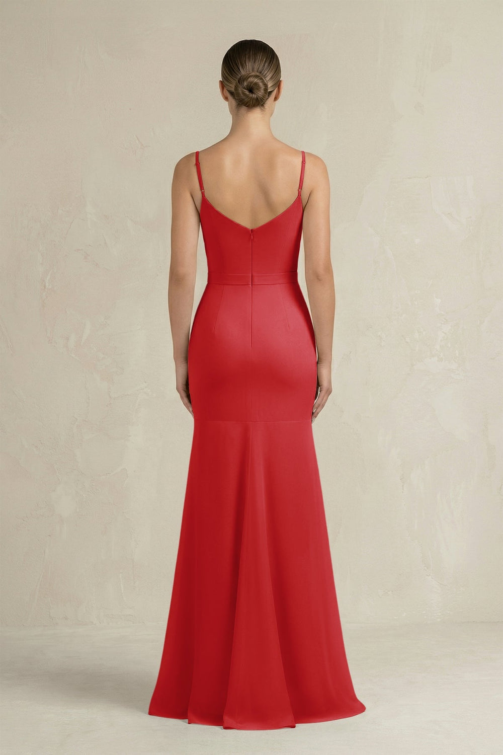 Cami Strap Mermaid Ruffled Chiffon Bridesmaid Dress in Ruby Red - SHE IS ME Bridesmaid Dresses