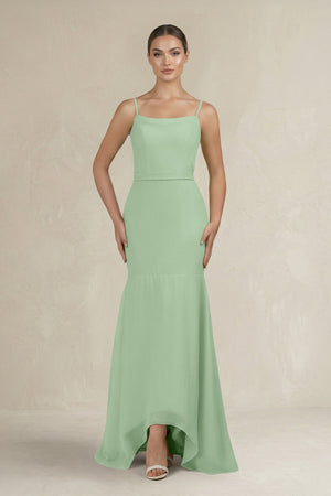 Cami Strap Mermaid Ruffled Chiffon Bridesmaid Dress in Sage - SHE IS ME Bridesmaid Dresses