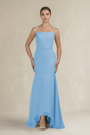 Cami Strap Mermaid Ruffled Chiffon Bridesmaid Dress in Steel Blue - SHE IS ME Bridesmaid Dresses