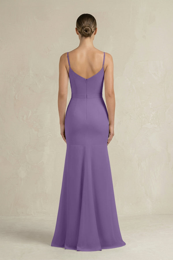 Cami Strap Mermaid Ruffled Chiffon Bridesmaid Dress in Tahiti - SHE IS ME Bridesmaid Dresses