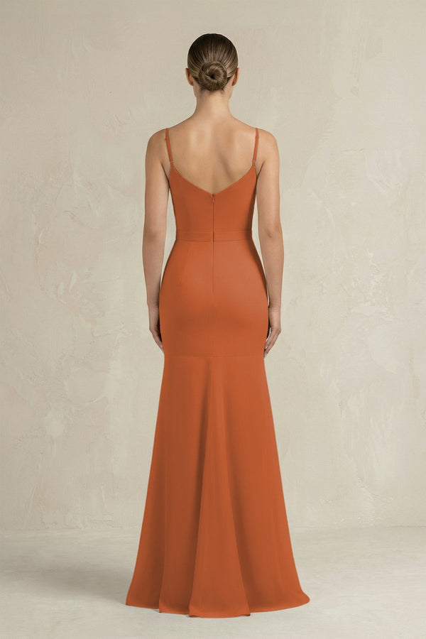Cami Strap Mermaid Ruffled Chiffon Bridesmaid Dress in Terracotta - SHE IS ME Bridesmaid Dresses