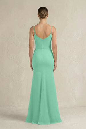 Cami Strap Mermaid Ruffled Chiffon Bridesmaid Dress in Turquoise - SHE IS ME Bridesmaid Dresses