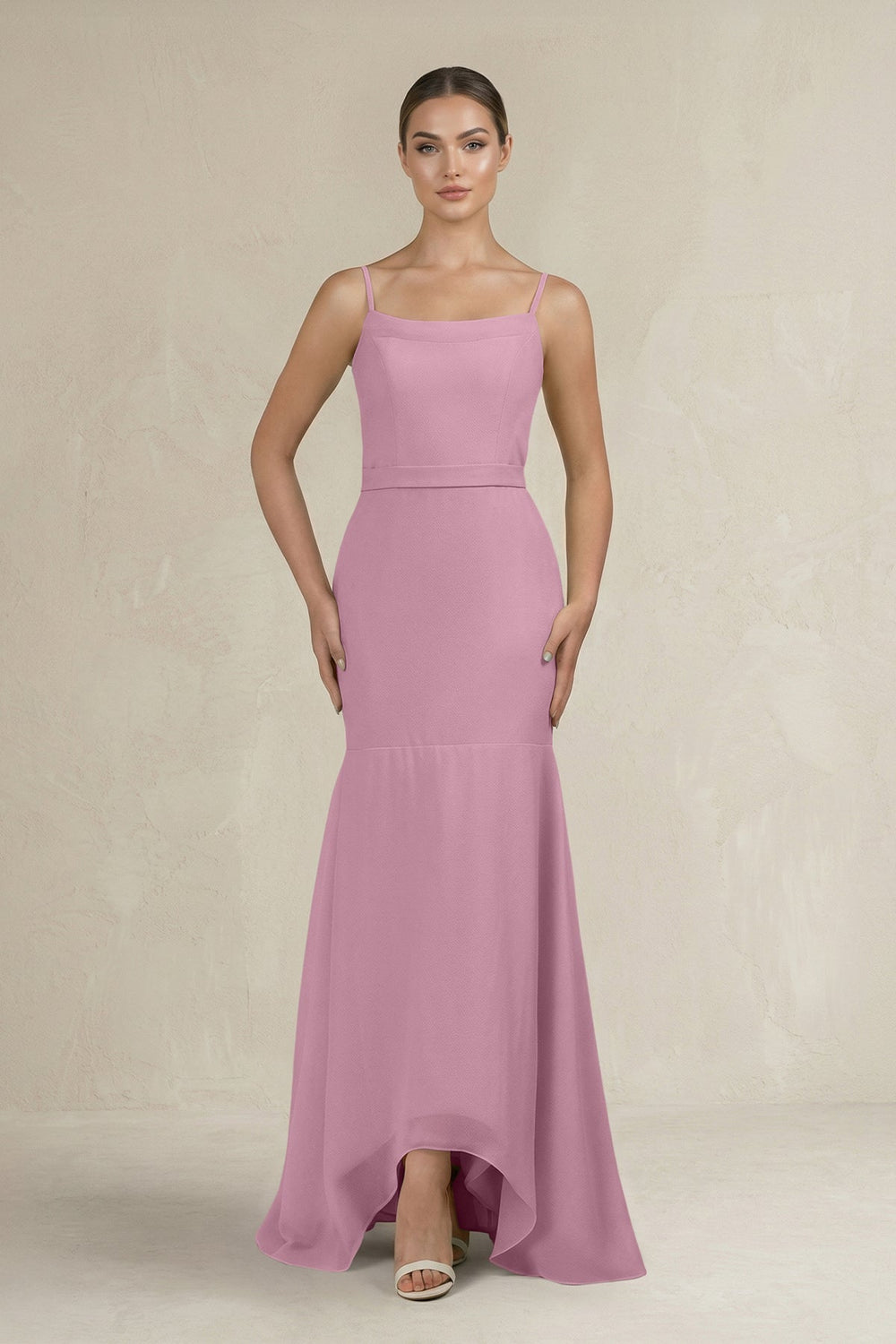 Cami Strap Mermaid Ruffled Chiffon Bridesmaid Dress in Vintage Mauve - SHE IS ME Bridesmaid Dresses