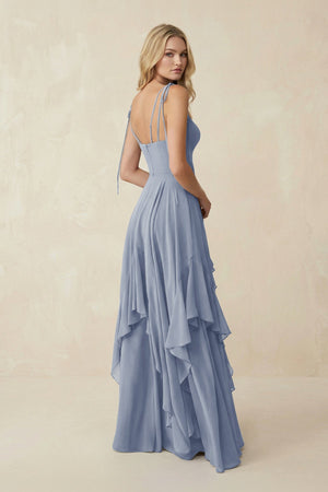 Cami Strap Ruffled A - Line Chiffon Bridesmaid Dress in Twilight - SHE IS ME Bridesmaid Dresses