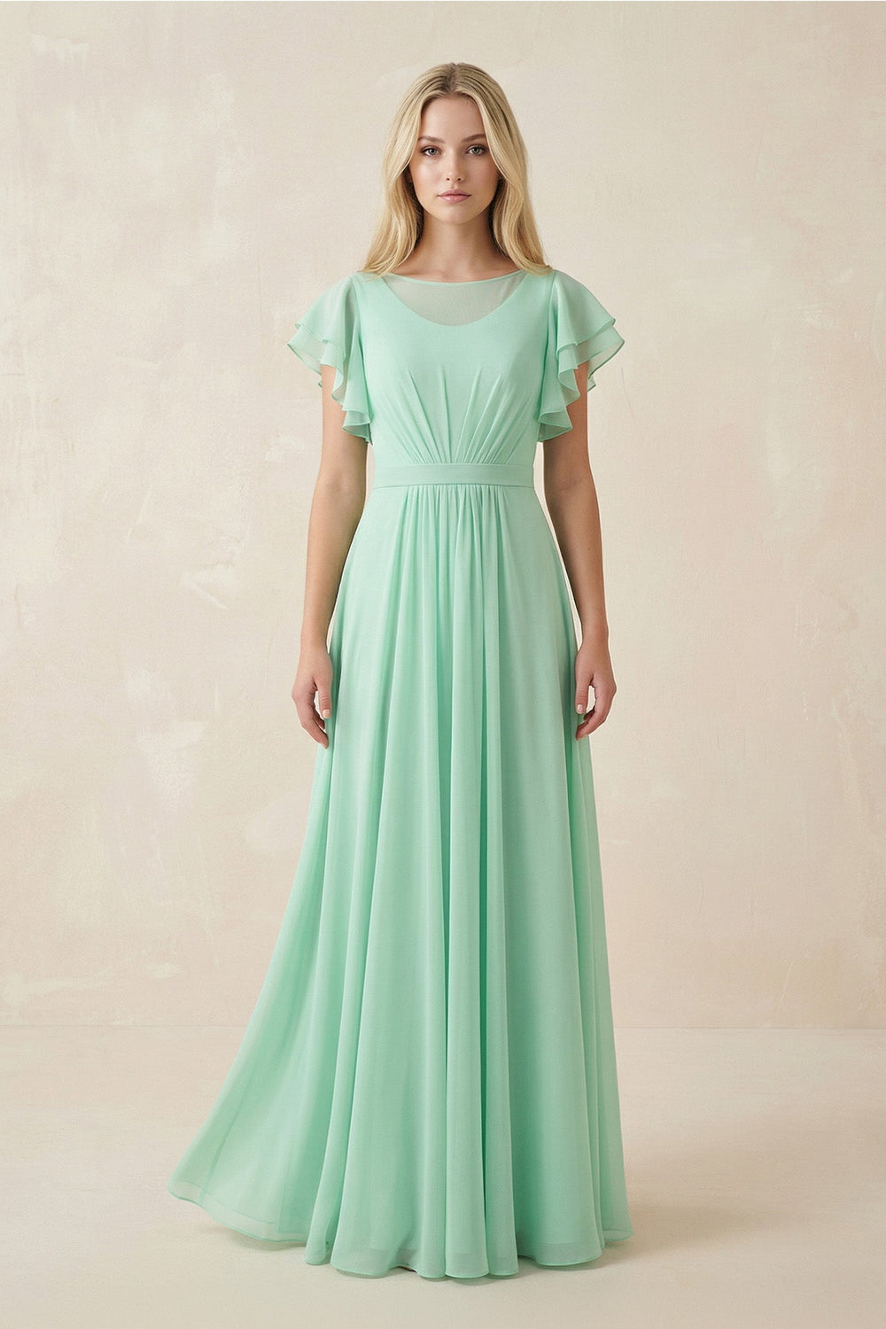 Cap Sleeve Ruffled A - Line Chiffon Bridesmaid Dress - SHE IS ME Bridesmaid Dresses
