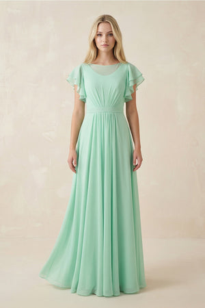 Cap Sleeve Ruffled A - Line Chiffon Bridesmaid Dress - SHE IS ME Bridesmaid Dresses