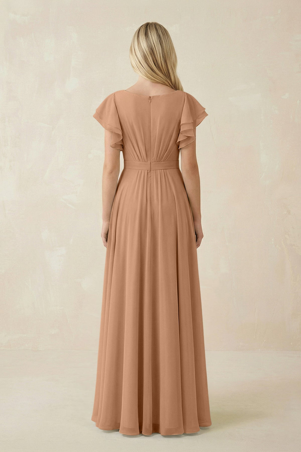 Cap Sleeve Ruffled A - Line Chiffon Bridesmaid Dress in Bronzer - SHE IS ME Bridesmaid Dresses