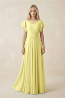 Cap Sleeve Ruffled A - Line Chiffon Bridesmaid Dress in Buttercup - SHE IS ME Bridesmaid Dresses