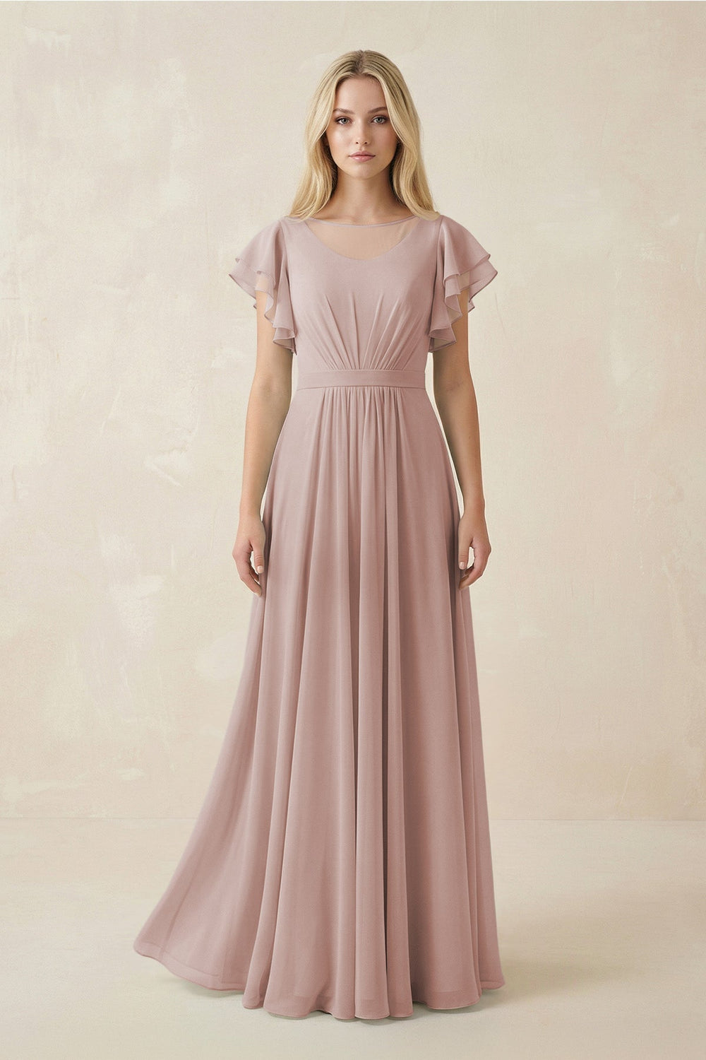 Cap Sleeve Ruffled A - Line Chiffon Bridesmaid Dress in c - SHE IS ME Bridesmaid Dresses