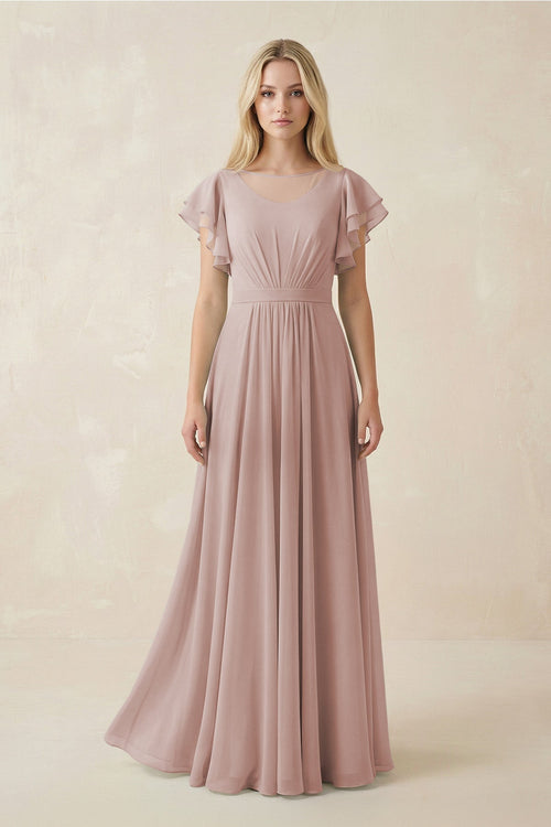Cap Sleeve Ruffled A - Line Chiffon Bridesmaid Dress in c - SHE IS ME Bridesmaid Dresses