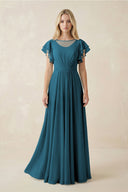 Cap Sleeve Ruffled A - Line Chiffon Bridesmaid Dress in Dark Teal - SHE IS ME Bridesmaid Dresses