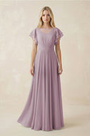 Cap Sleeve Ruffled A - Line Chiffon Bridesmaid Dress in Dusk - SHE IS ME Bridesmaid Dresses