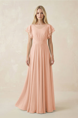 Cap Sleeve Ruffled A - Line Chiffon Bridesmaid Dress in English Rose - SHE IS ME Bridesmaid Dresses
