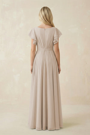Cap Sleeve Ruffled A - Line Chiffon Bridesmaid Dress in Frost - SHE IS ME Bridesmaid Dresses