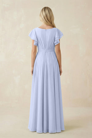 Cap Sleeve Ruffled A - Line Chiffon Bridesmaid Dress in Ice - SHE IS ME Bridesmaid Dresses