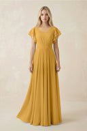 Cap Sleeve Ruffled A - Line Chiffon Bridesmaid Dress in Marigold - SHE IS ME Bridesmaid Dresses
