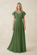 Cap Sleeve Ruffled A - Line Chiffon Bridesmaid Dress in Moss - SHE IS ME Bridesmaid Dresses