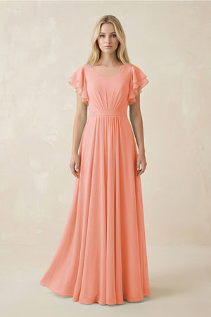 Cap Sleeve Ruffled A - Line Chiffon Bridesmaid Dress in Rosette - SHE IS ME Bridesmaid Dresses