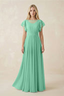 Cap Sleeve Ruffled A - Line Chiffon Bridesmaid Dress in Turquoise - SHE IS ME Bridesmaid Dresses