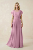 Cap Sleeve Ruffled A - Line Chiffon Bridesmaid Dress in Vintage Mauve - SHE IS ME Bridesmaid Dresses