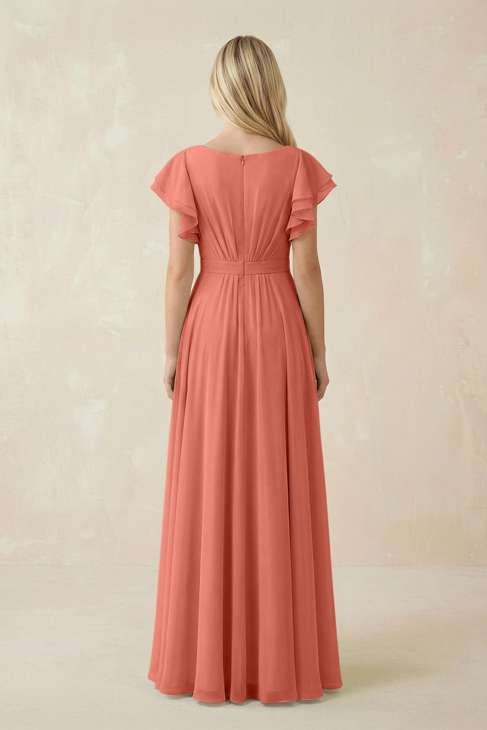 Cap Sleeve Ruffled A - Line Chiffon Bridesmaid Dress in Wild Rose - SHE IS ME Bridesmaid Dresses