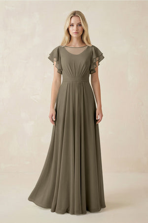 Cap Sleeve Ruffled A - Line Chiffon Bridesmaid Dress in Willow Green - SHE IS ME Bridesmaid Dresses