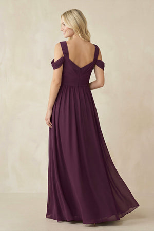 Chiffon A-Line Bridesmaid Dress in Berry with Slit - SHE IS ME BRIDESMAID DRESSES