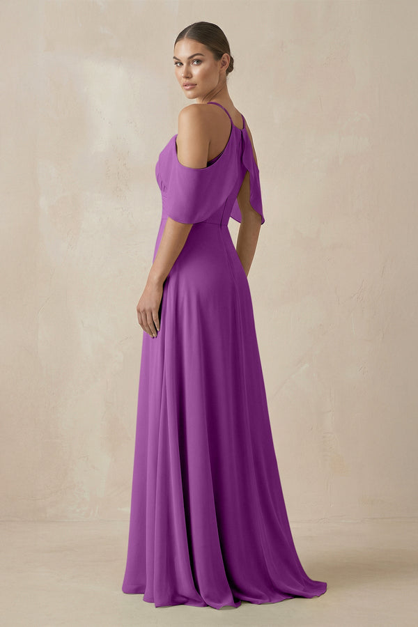 Chiffon A - Line Long Bridesmaid Dress in Amethyst - SHE IS ME Bridesmaid Dresses