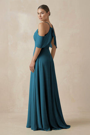 Chiffon A - Line Long Bridesmaid Dress in Dark Teal - SHE IS ME Bridesmaid Dresses