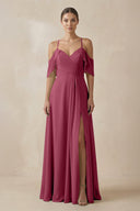 Chiffon A - Line Long Bridesmaid Dress in Desert Rose - SHE IS ME Bridesmaid Dresses