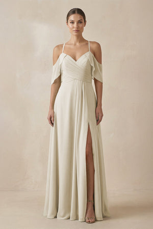 Chiffon A - Line Long Bridesmaid Dress in Dove Gray - SHE IS ME Bridesmaid Dresses