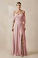 Chiffon A - Line Long Bridesmaid Dress in Dusty Rose - SHE IS ME Bridesmaid Dresses