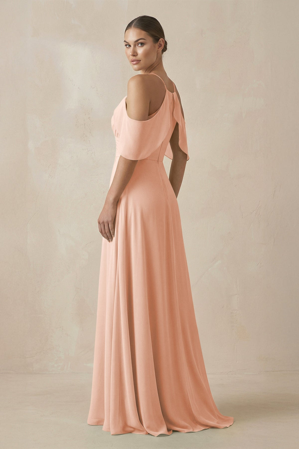Chiffon A - Line Long Bridesmaid Dress in English Rose - SHE IS ME Bridesmaid Dresses