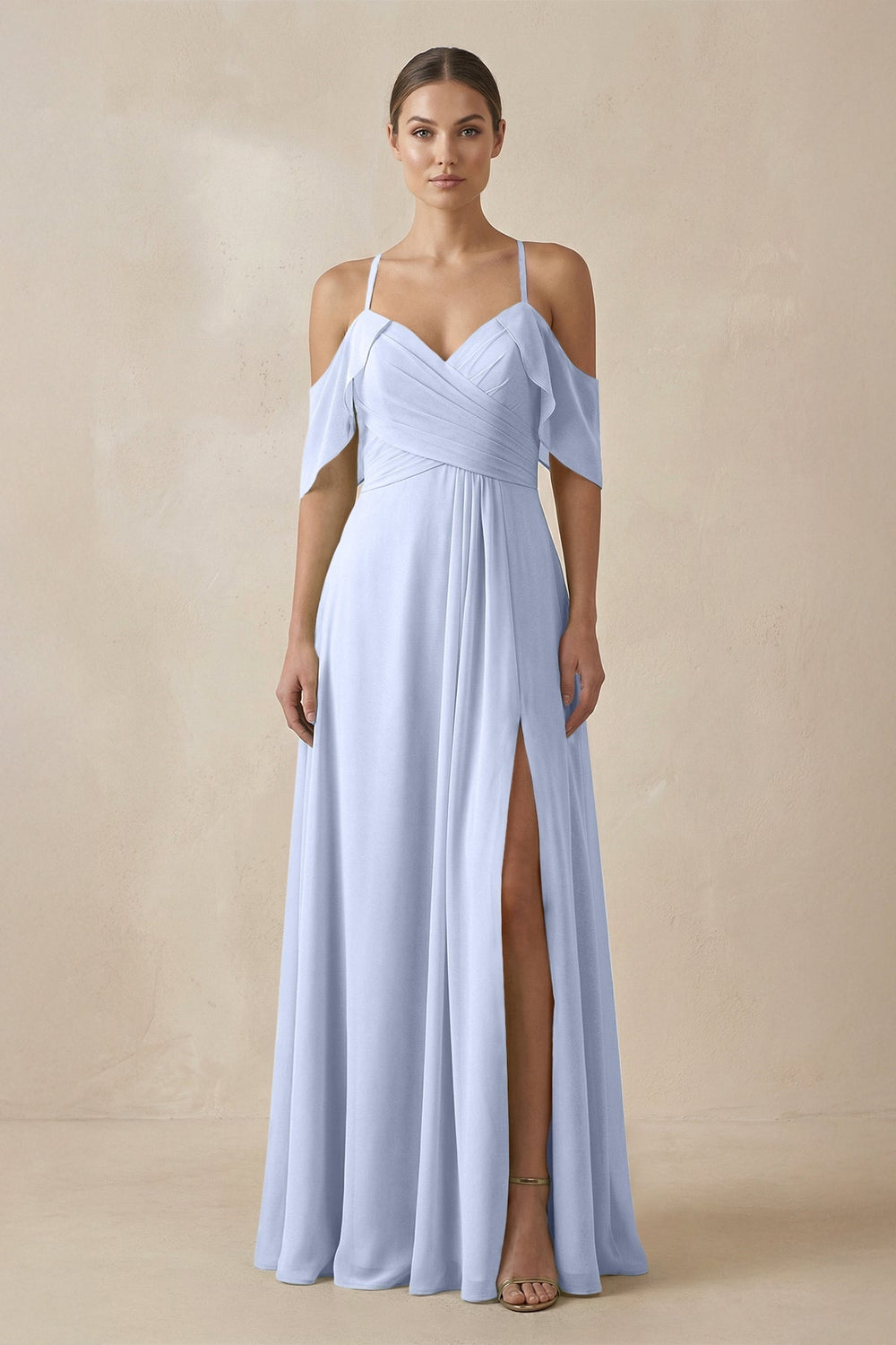 Chiffon A - Line Long Bridesmaid Dress in Ice - SHE IS ME Bridesmaid Dresses