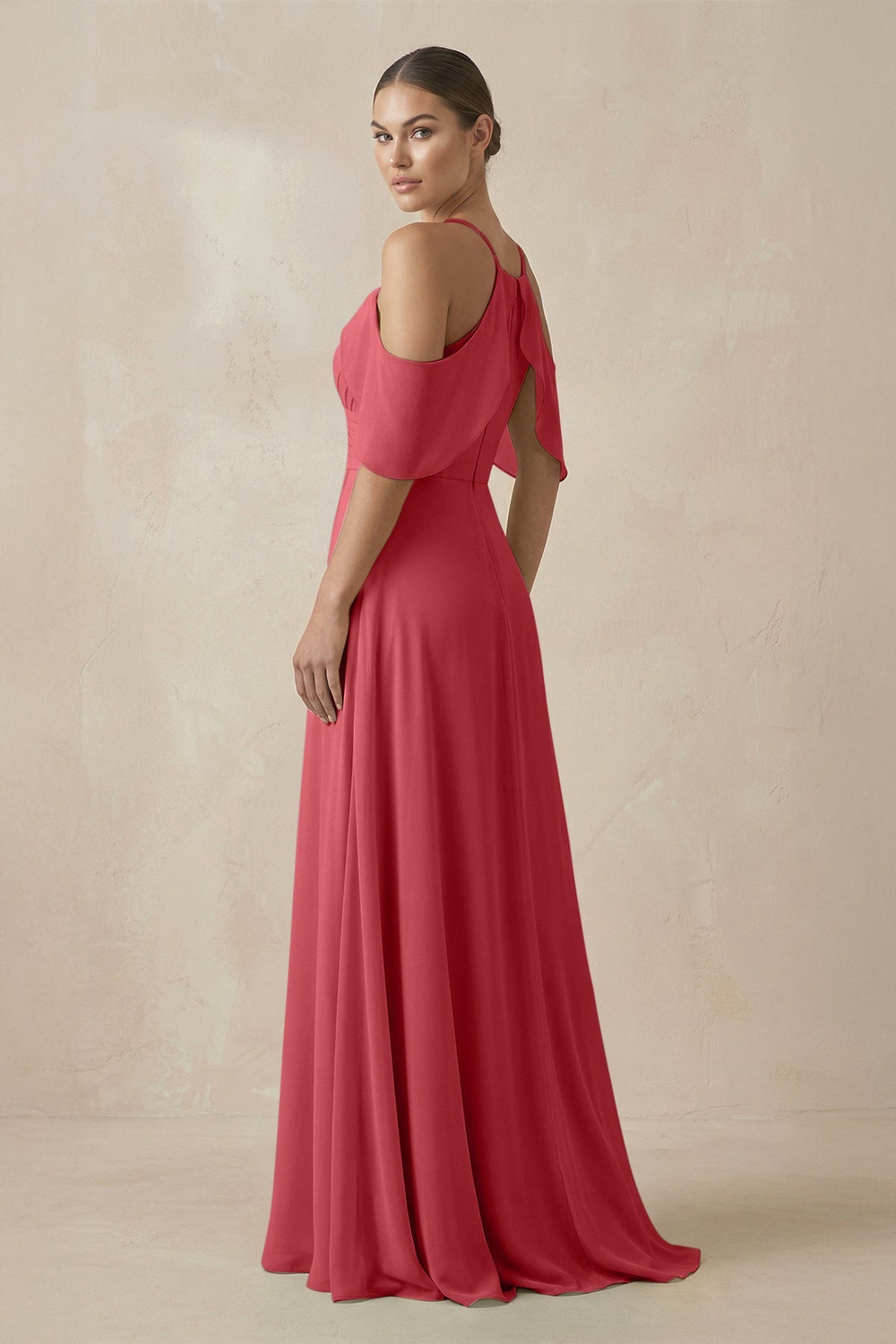 Chiffon A - Line Long Bridesmaid Dress in Merlot - SHE IS ME Bridesmaid Dresses