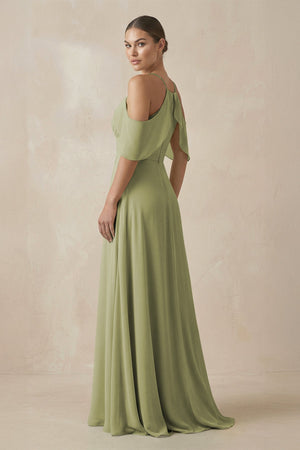 Chiffon A - Line Long Bridesmaid Dress in Moss Green - SHE IS ME Bridesmaid Dresses