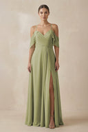 Chiffon A - Line Long Bridesmaid Dress in Moss Green - SHE IS ME Bridesmaid Dresses
