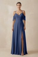 Chiffon A - Line Long Bridesmaid Dress in Navy - SHE IS ME Bridesmaid Dresses