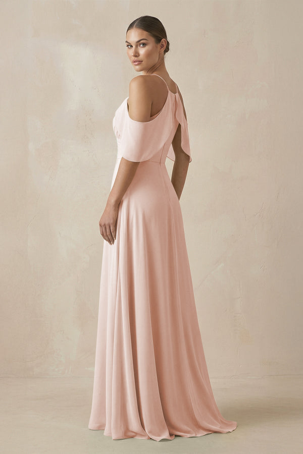 Chiffon A - Line Long Bridesmaid Dress in Pale Blush - SHE IS ME Bridesmaid Dresses