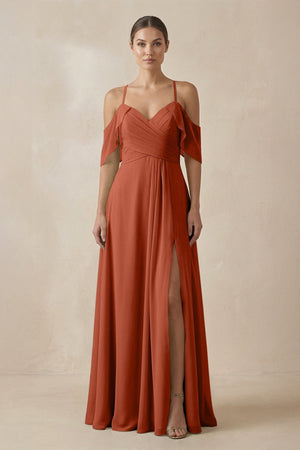 Chiffon A - Line Long Bridesmaid Dress in Spice - SHE IS ME Bridesmaid Dresses